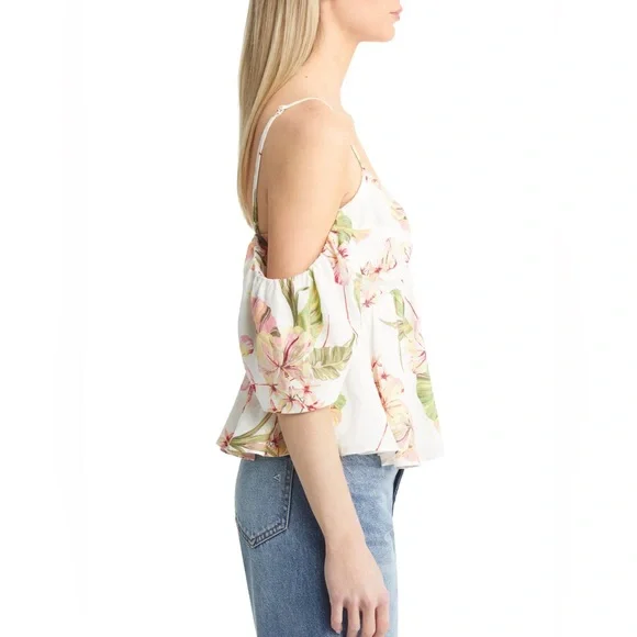 WAYF
Coco Floral Print Cold Shoulder Top in Ivory Tropical - Picture 2 of 5